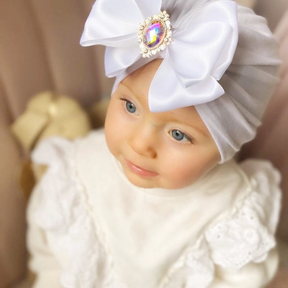 Showlu Fashion Store 0 Cute Shining Rhinestone Bowknot Infant Indian Hat Soft Skin-friendly Cotton Baby Girl Caps Turban Fashion Handmade Bows Headwear