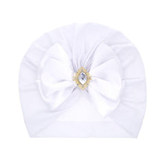 Showlu Fashion Store 0 Cute Shining Rhinestone Bowknot Infant Indian Hat Soft Skin-friendly Cotton Baby Girl Caps Turban Fashion Handmade Bows Headwear