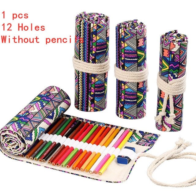 Showlu Fashion Store 0 D-12 Holes 12/24/36/48/72 Hole Colorful Cloth Pencil Case Stationery Cosmetic Pencil Storage Bag Pencil roll School Supplies 050045