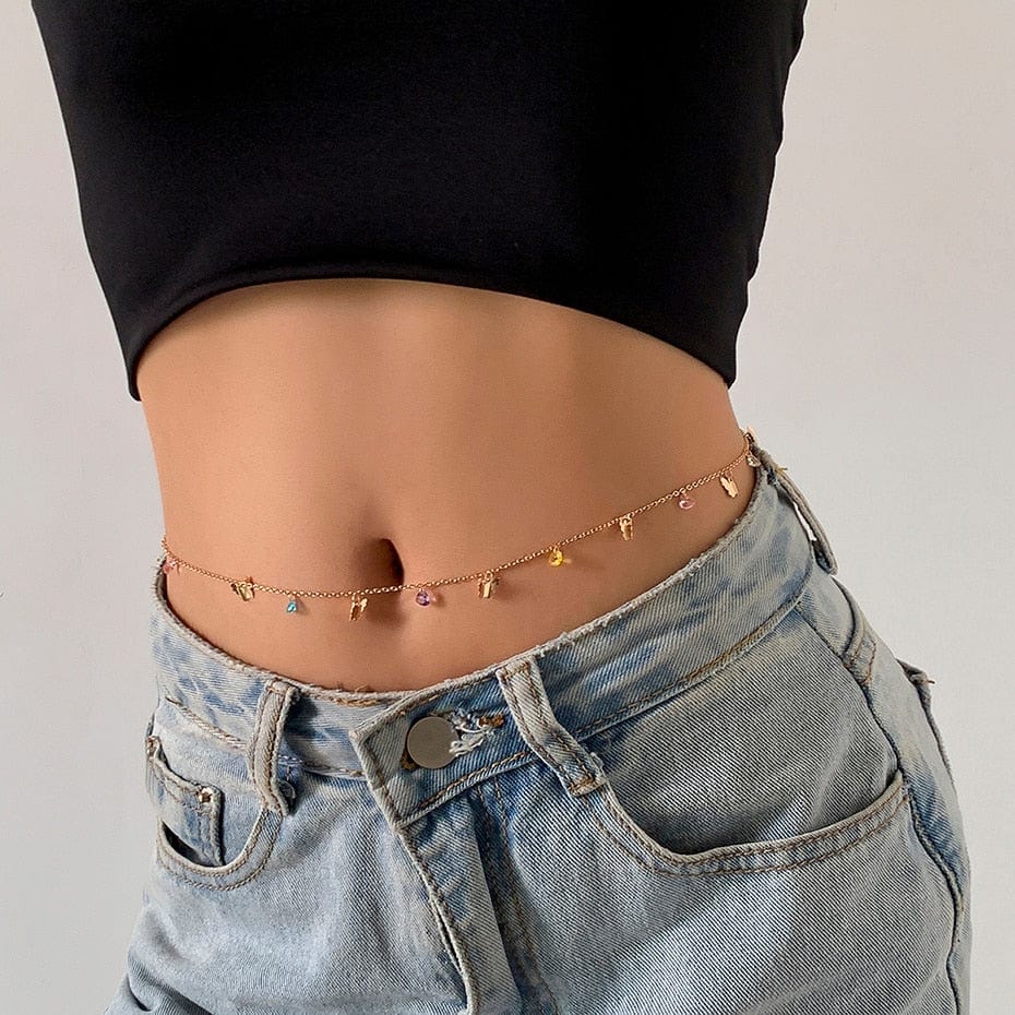 Showlu Fashion Store 0 D00940 Sexy Vintage Aesthetic Belly Chain Thin Beads Link Body Chain Waist Chain Belt Y2K Streetwear Summer Women Fashion Body Jewelry