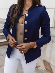 Showlu Fashion Store 0 Dark blue / S New Fashion Stand Collar Blazers Women Solid Colors Single Breasted Office Jacket 2023 Long Sleeve Multi Button Slim Work Blazer