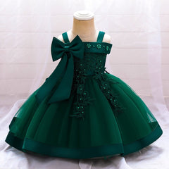 Showlu Fashion Store 0 dark green / 3-6M 70 Bow Summer Dresses Infant Baby Girl Birthday Party Dress Lace Flower Newborn Princess Clothes Toddler Baby Girls Wedding Gown