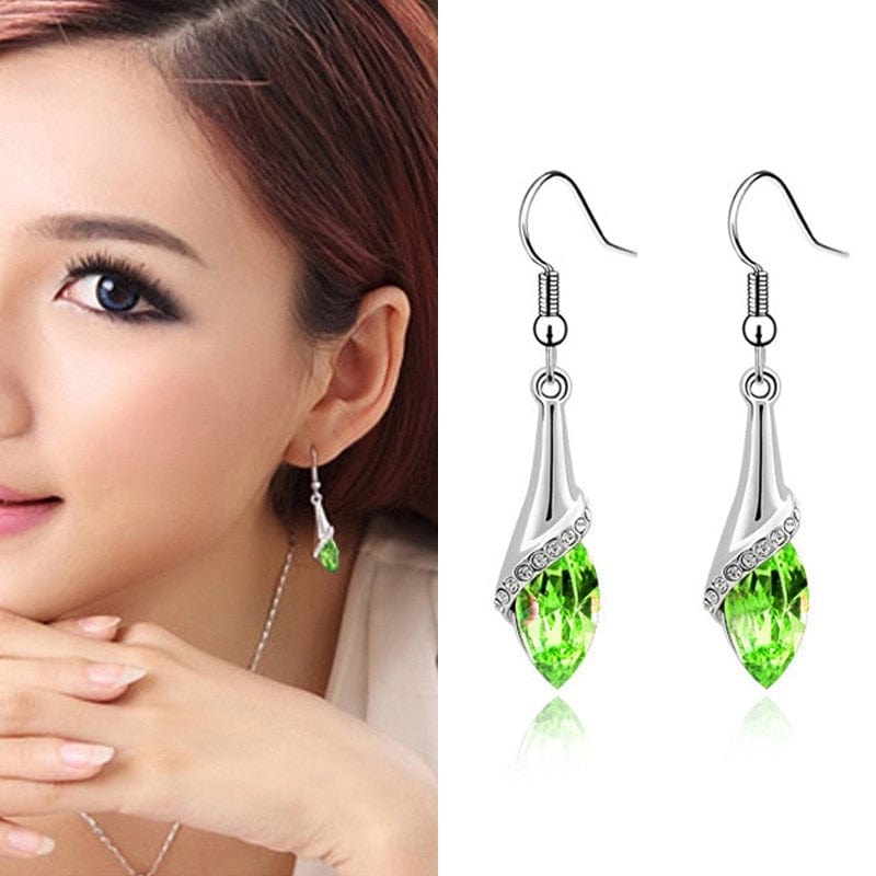 Showlu Fashion Store 0 Delysia King Women Fashion Chic Shiny Water Drop Ear Dangler Trendy Gemstone Crystal Tassel Elegant Bridesmaid Earrings