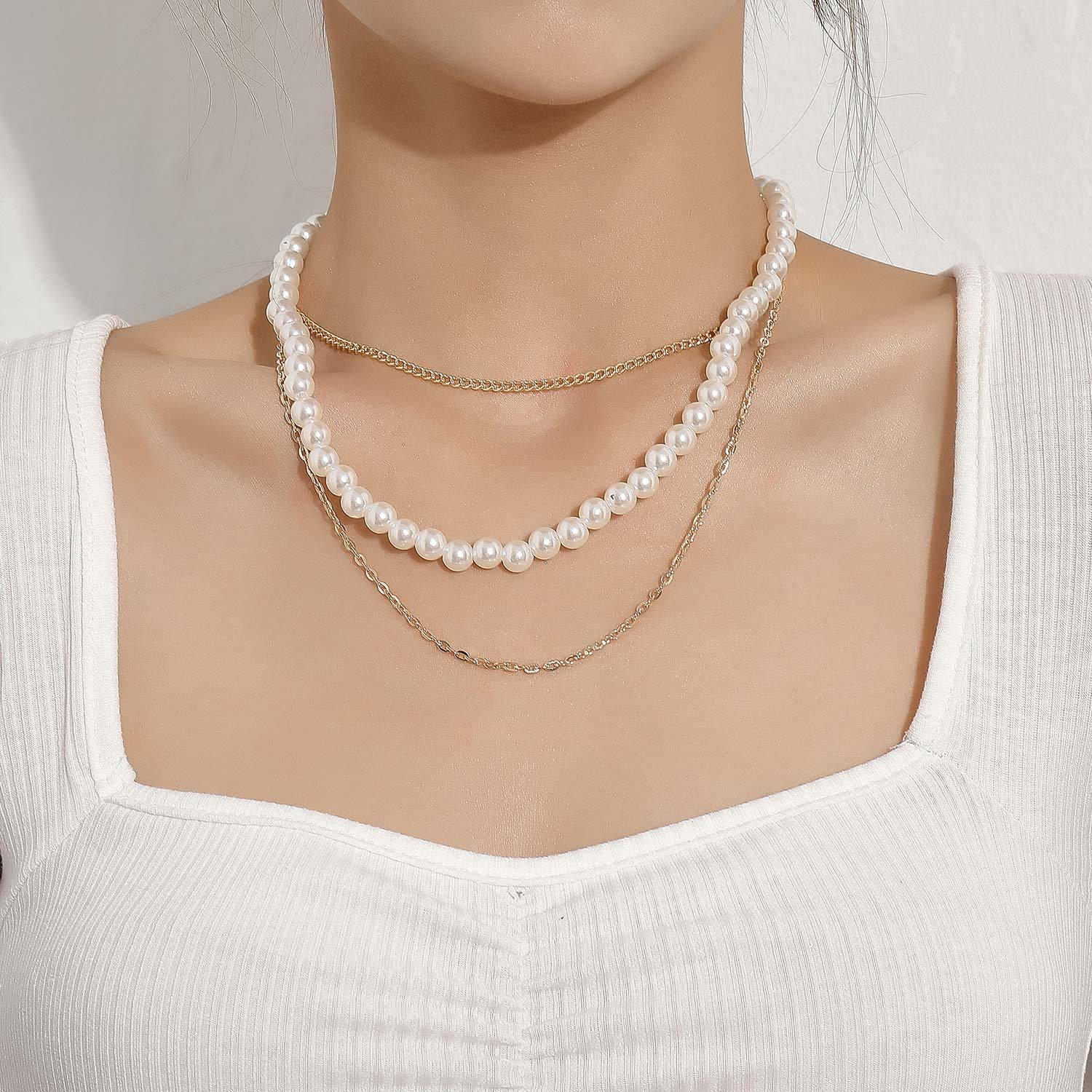 Showlu Fashion Store 0 DJ-874 Vintage Style Simple 6MM Pearl Chain Choker Necklace For Women Wedding Love Shell Pendant Necklace Fashion Jewelry Wholesale