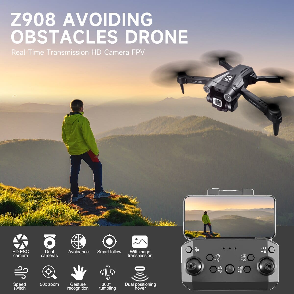 Showlu Fashion Store 0 Dron Z908 Pro 2.4G WIFI Mini Drone 4k Professional Camera Obstacle Avoidance Drones Helicopter Remote Control Quadcopter RC Toys