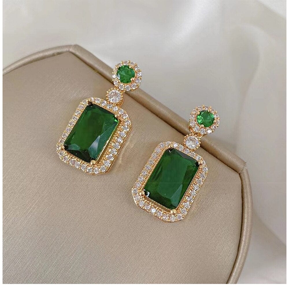 Showlu Fashion Store 0 Earring / China Fashion Copper Stainless Steel Pendant Necklace For Women Retro Green Zircon  Classic Luxury Girls Jewelry Chain Birthday Gift