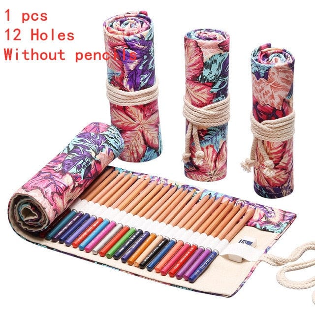 Showlu Fashion Store 0 F-12 Holes 12/24/36/48/72 Hole Colorful Cloth Pencil Case Stationery Cosmetic Pencil Storage Bag Pencil roll School Supplies 050045