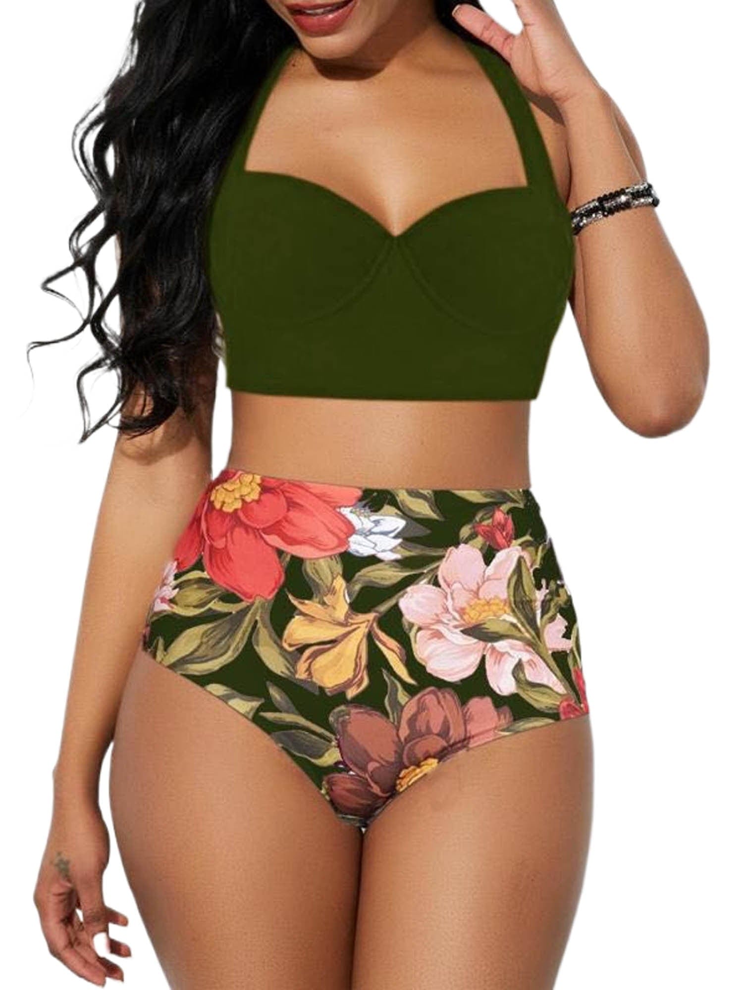 Showlu Fashion Store 0 F / S Floral High-Waist Push-Up Bikini Set