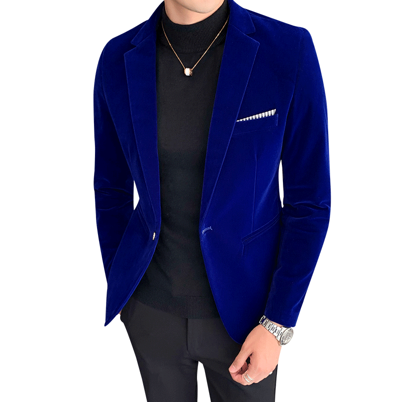 Showlu Fashion Store 0 Fall Winter Gold Velvet Blazer High Quality Slim Fit Suit Jacket Fashion Casual Men Groom Singer Costume Formal Evening Dress