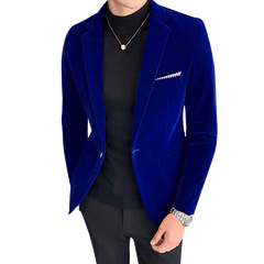 Showlu Fashion Store 0 Fall Winter Gold Velvet Blazer High Quality Slim Fit Suit Jacket Fashion Casual Men Groom Singer Costume Formal Evening Dress