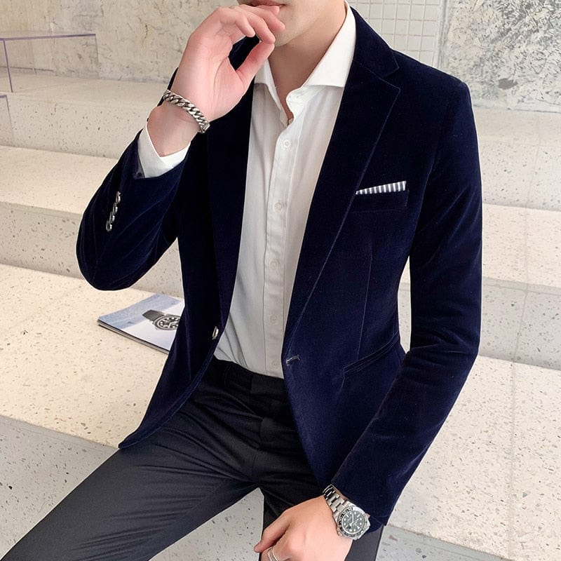 Showlu Fashion Store 0 Fall Winter Gold Velvet Blazer High Quality Slim Fit Suit Jacket Fashion Casual Men Groom Singer Costume Formal Evening Dress