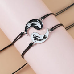 Showlu Fashion Store 0 Fish bracelet set 2/4Pcs Tai Chi Yin Yang Couple Bracelets Necklaces Set Pendant Adjustable Braid Chain Bracelet Matching Lover Bracelets Choker