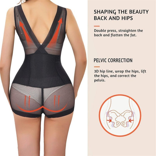 Showlu Fashion Store 0 Flarixa Sexy Mesh Shapewear Women Bodysuit Push Up Bra Redress Tank Top Waist Trainer Tummy Tuck BodyShaper Transparent Lingerie