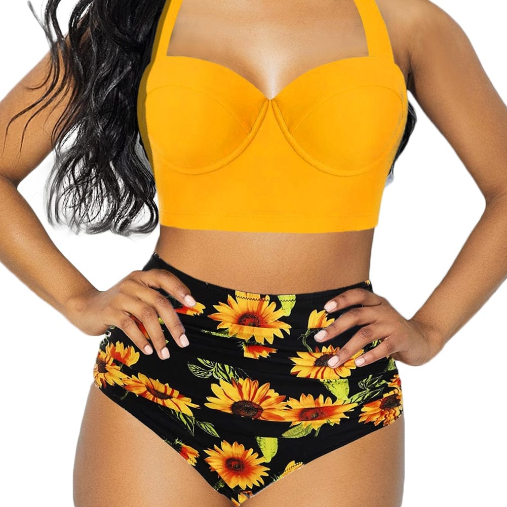 Showlu Fashion Store 0 Floral High-Waist Push-Up Bikini Set