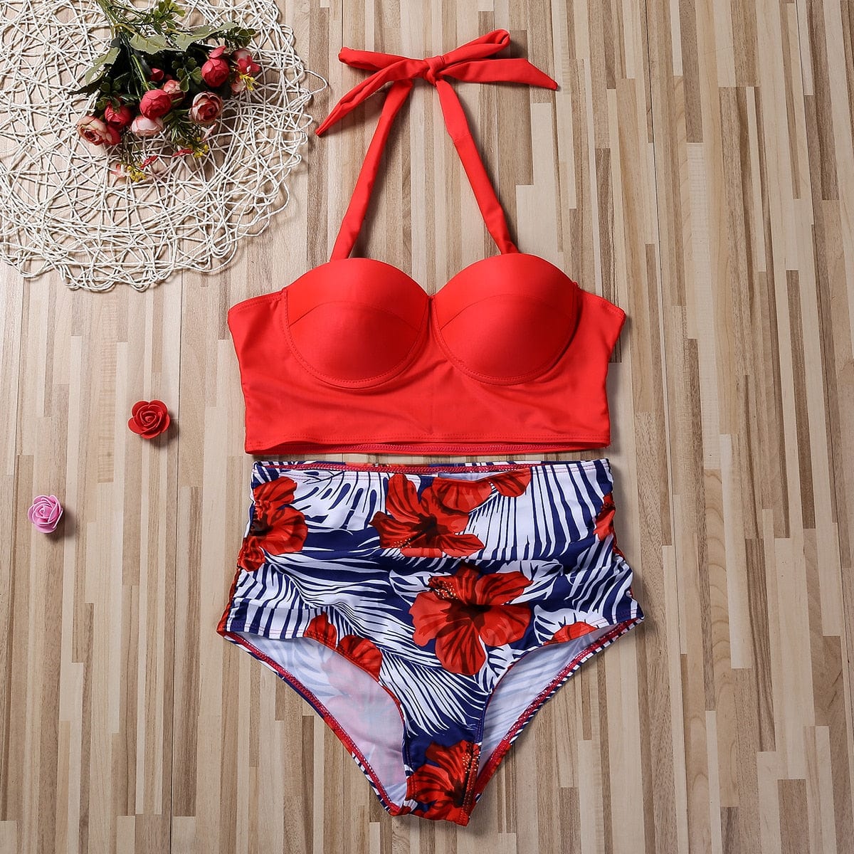 Showlu Fashion Store 0 Floral High-Waist Push-Up Bikini Set