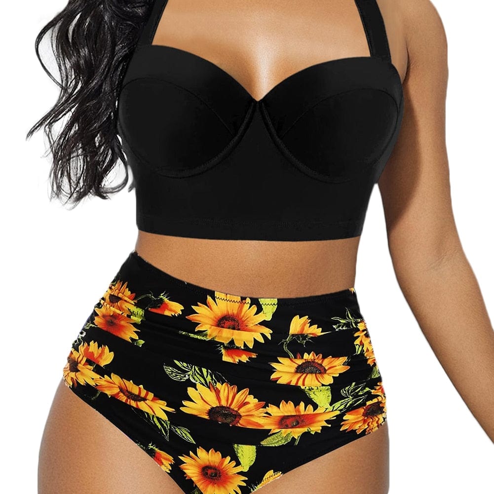 Showlu Fashion Store 0 Floral High-Waist Push-Up Bikini Set