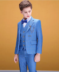 Showlu Fashion Store 0 Flower Boys Plaid Blue Photograph Suit Kids Wedding Party Dress Teenager Birthday Tuxedo Dress Children Graduation Stage Costume