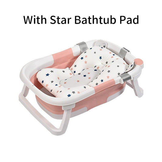 Showlu Fashion Store 0 Folding Baby Bath Tub Portable Baby Shower Tubs With Temperature Sensing  Non-slip Cushion Newborn Bathtub Safe Kids Bathtub New