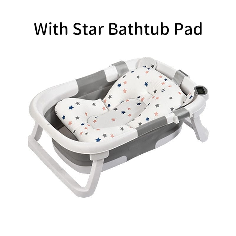 Showlu Fashion Store 0 Folding Baby Bath Tub Portable Baby Shower Tubs With Temperature Sensing  Non-slip Cushion Newborn Bathtub Safe Kids Bathtub New