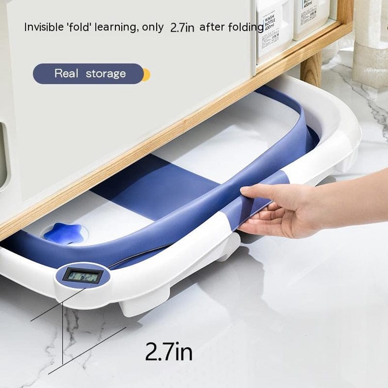 Showlu Fashion Store 0 Folding Baby Bath Tub Portable Baby Shower Tubs With Temperature Sensing  Non-slip Cushion Newborn Bathtub Safe Kids Bathtub New