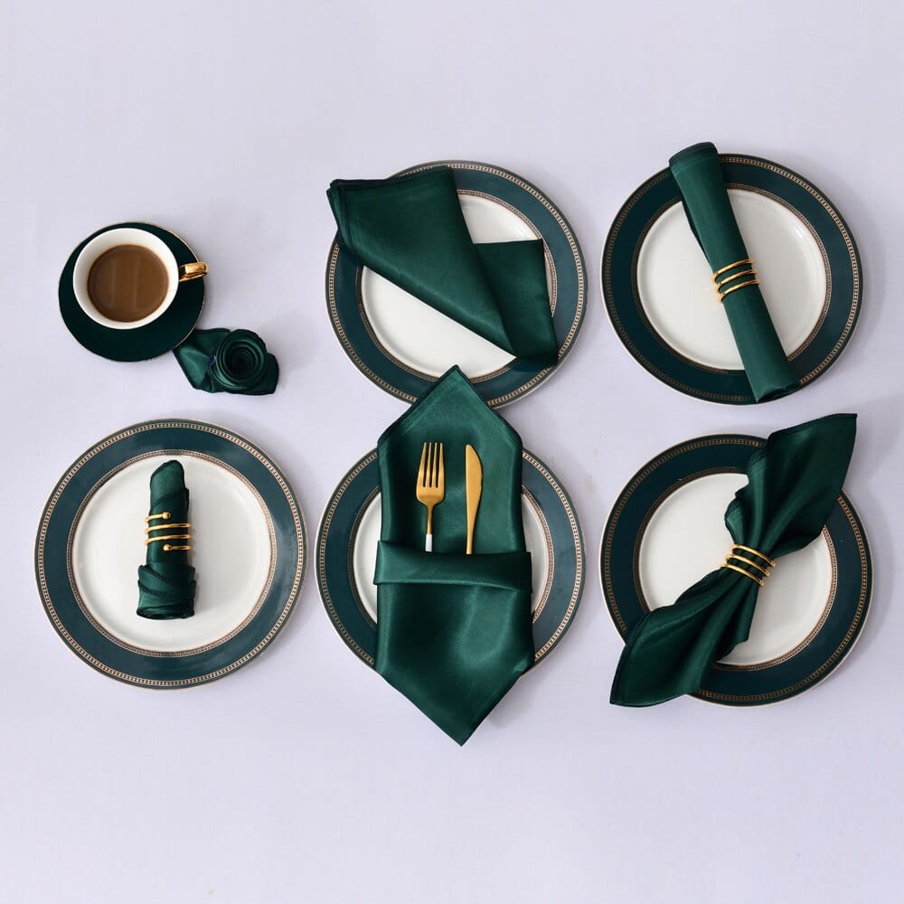 Showlu Fashion Store 0 Forest Green 12pcs 50cm*50cm Satin Table Napkin Table Dinner Napkins Handkerchief Cloth Diner Banquet Wedding Party Home Decorations 20inch