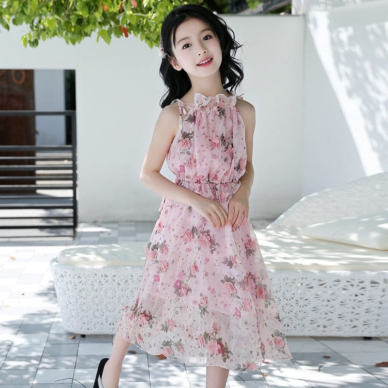 Showlu Fashion Store 0 Girls Flower Dress Kids Girl Beach Dresses Chiffon Kids Dresses Floral Teenager Girls Clothes 6 8 10 12 14 Year