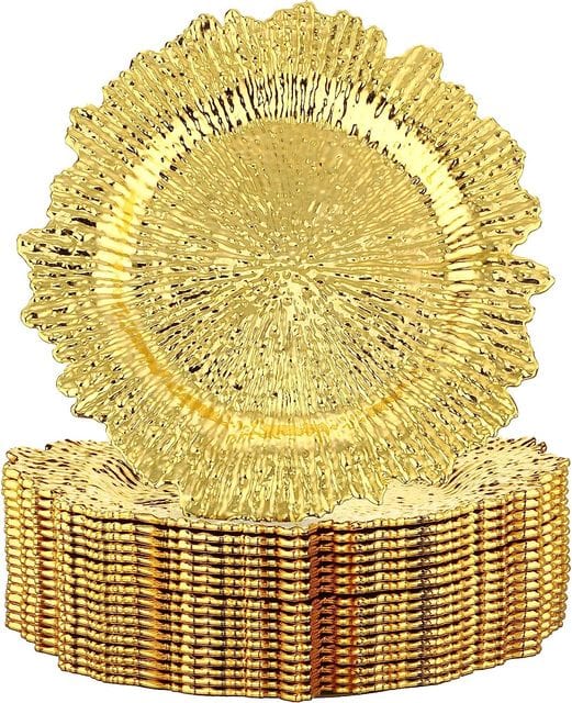 Showlu Fashion Store 0 glod / 20pcs 50pcs 100 Pcs Gold Charger Plates Reef Plate Chargers for Dinner Plates, Plastic Decorative Plates for Table Setting