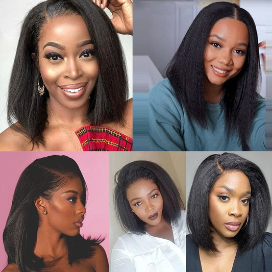 Showlu Fashion Store 0 Glueless Kinky Straight 13x4 Lace Front Wig Short Bob Human Hair Wigs Wear And Go Yaki Straight Brazilian Remy PrePlucked Wig