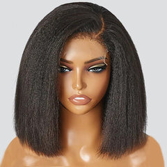 Showlu Fashion Store 0 Glueless Kinky Straight 13x4 Lace Front Wig Short Bob Human Hair Wigs Wear And Go Yaki Straight Brazilian Remy PrePlucked Wig