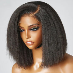 Showlu Fashion Store 0 Glueless Kinky Straight 13x4 Lace Front Wig Short Bob Human Hair Wigs Wear And Go Yaki Straight Brazilian Remy PrePlucked Wig