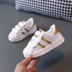 Showlu Fashion Store 0 Gold / 21 (Inner  13cm) Children's Sneakers Kids Fashion Design White Non-slip Casual Shoes for Boys Girls Hook Breathable Sneakers Toddler Outdoor Shoe