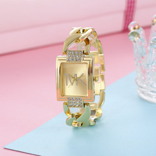 Showlu Fashion Store 0 Gold / China Luxury TVK Brand New Women's Watch Fashionable Temperament Style Metal Strap Square Quartz Women's Watch Clock