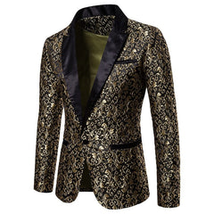 Showlu Fashion Store 0 Gold / S Men&#39;s Floral Party Dress Suit Stylish Dinner Jacket Wedding Blazer Prom Tuxedo