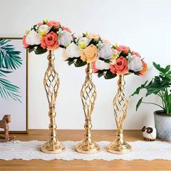 Showlu Fashion Store 0 Gold/Silver Wedding Candle Holders Decor Table Centerpiece Pillar Flower Vase Rack Stand Road Lead Floral Bouquet Party Supplies