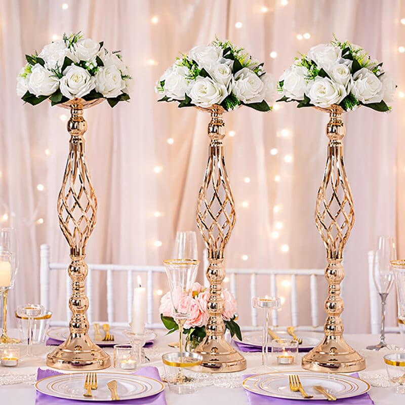 Showlu Fashion Store 0 Gold/Silver Wedding Candle Holders Decor Table Centerpiece Pillar Flower Vase Rack Stand Road Lead Floral Bouquet Party Supplies