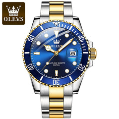 Showlu Fashion Store 0 Golden blue OLEVS Mens Quartz Watches Top Brand Luxury Business Waterproof Luminous Large Dial Men Wristwatches Sports Stainless Steel Watch