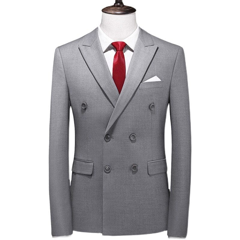 Showlu Fashion Store 0 Gray / Asia L(168cm-62kg) / China Plus Size 6XL-M Mens Double Breasted Blazer Classic New Solid Slim Fit Suit Jacket Formal Office Business Wedding Casual Blazers