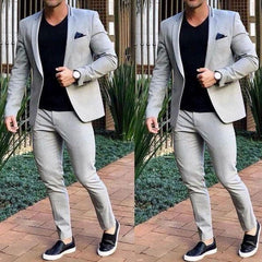 Showlu Fashion Store 0 gray / S Gray Blazer Sets Suits Ropa Hombre Wedding Party Costume Casual Host Men's Suit Regular 2 Peices Sets Jacket+Pants