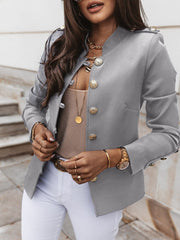 Showlu Fashion Store 0 Gray / S New Fashion Stand Collar Blazers Women Solid Colors Single Breasted Office Jacket 2023 Long Sleeve Multi Button Slim Work Blazer