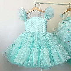 Showlu Fashion Store 0 green 01 / 4T Summer Girl Dress Birthday Party Princess Dress Children  Polka Dots Gown Flower Girl Wedding Tutu Fluffy Dresses Vestidos