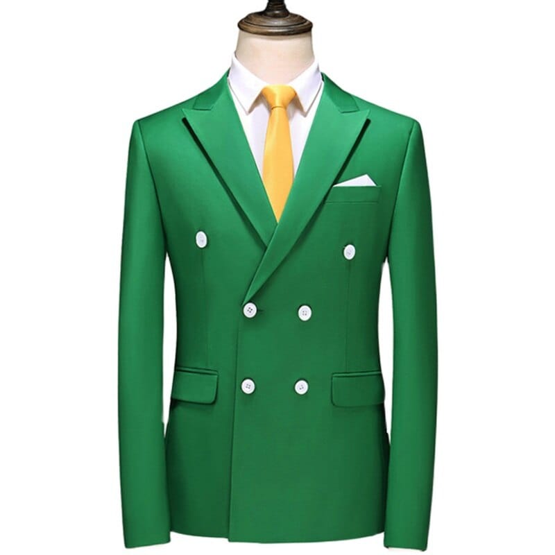 Showlu Fashion Store 0 Green / Asia L(168cm-62kg) / China Plus Size 6XL-M Mens Double Breasted Blazer Classic New Solid Slim Fit Suit Jacket Formal Office Business Wedding Casual Blazers