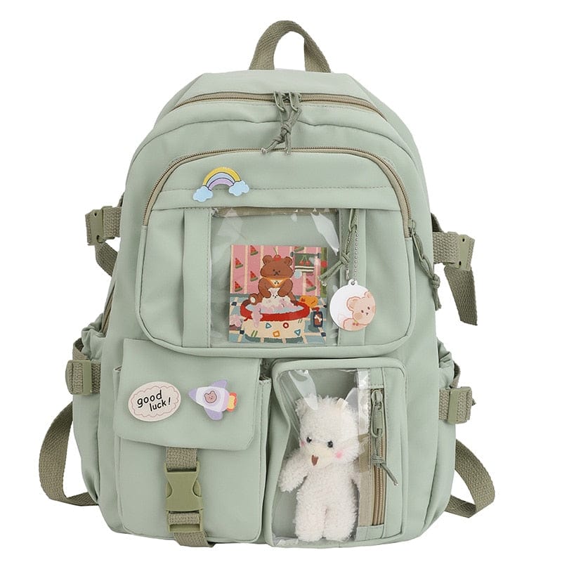 Showlu Fashion Store 0 Green Cute Women Backpacks Waterproof Multi-Pocket Nylon School Backpack for Student Female Girls Kawaii Laptop Book Pack Mochilas