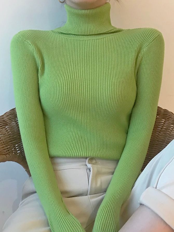 Showlu Fashion Store 0 GREEN / One Size Heliar Women Fall Turtleneck Sweater Knitted Soft Pullovers Cashmere Jumpers Basic Soft Sweaters For Women 2023 Autumn Winter