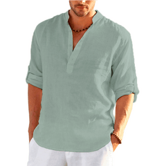 Showlu Fashion Store 0 green / S New Men's Linen Long Sleeve T-Shirt Solid Color Loose Casual Shirt Long Sleeve Cotton Linen Shirt