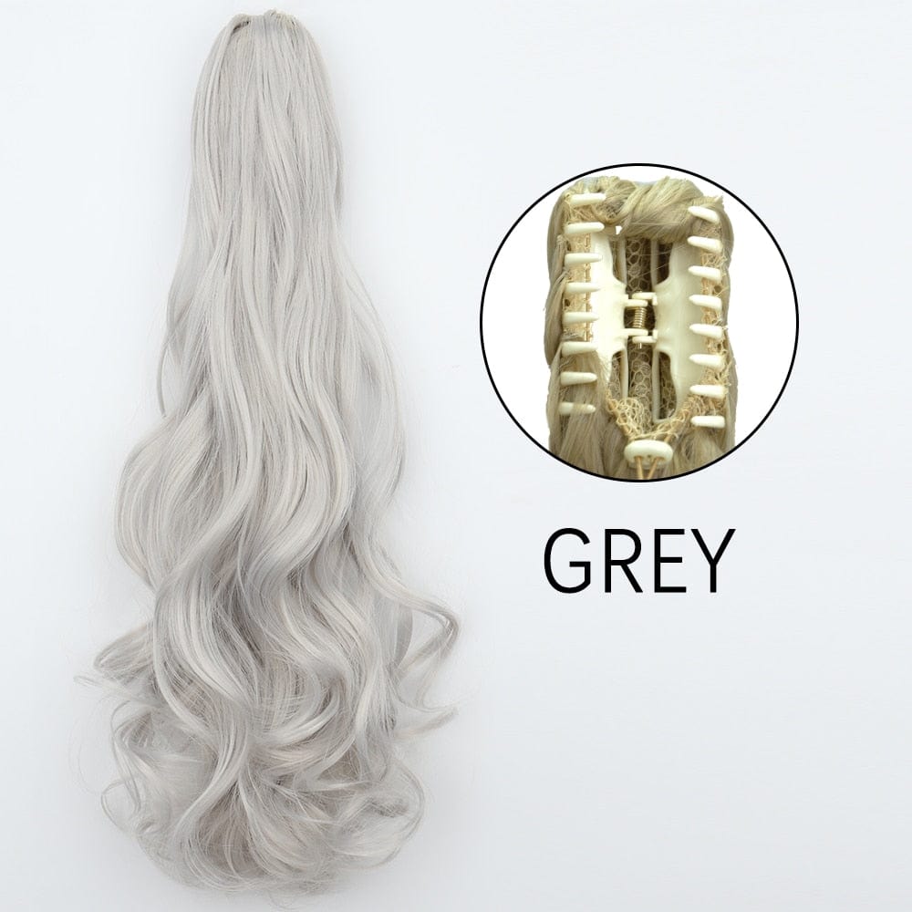 Showlu Fashion Store 0 GREY 1 / 24inches-60cm / China Synthetic Long Straight Claw Clip On Ponytail Hair Extensions 24Inch Heat Resistant Pony Tail Hair piece For Women Daily Party