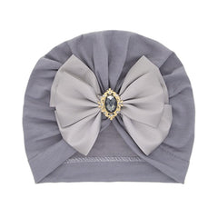 Showlu Fashion Store 0 grey Cute Shining Rhinestone Bowknot Infant Indian Hat Soft Skin-friendly Cotton Baby Girl Caps Turban Fashion Handmade Bows Headwear