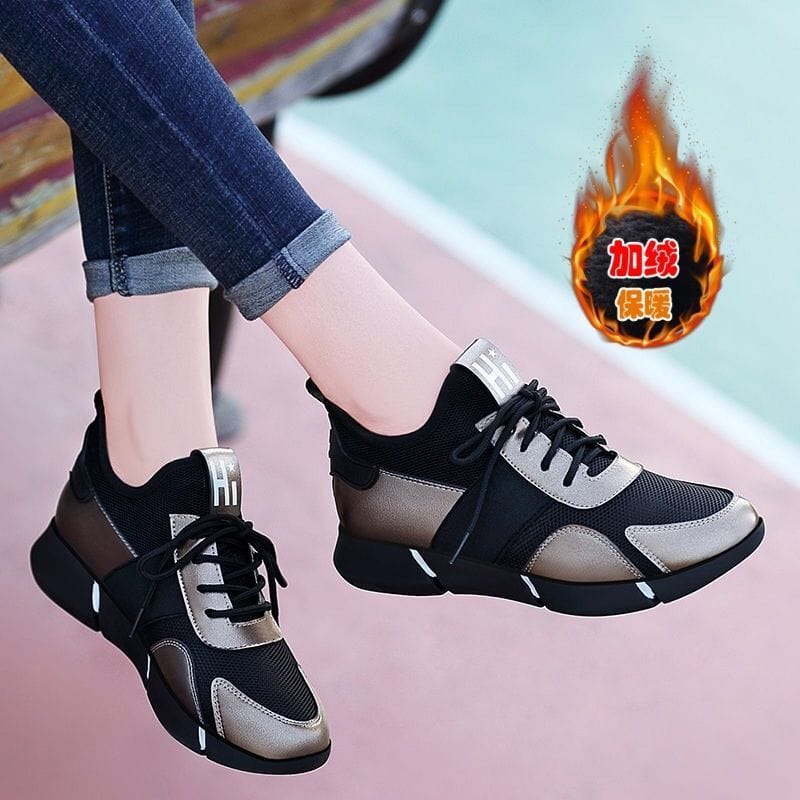 Showlu Fashion Store 0 Gun 02 Plush / 35 Women Autumn Black Casual Sneakers Female New Comfortable Sport Shoes Breathable Sneakers Ladies Running Shoes Zapatos De Mujer