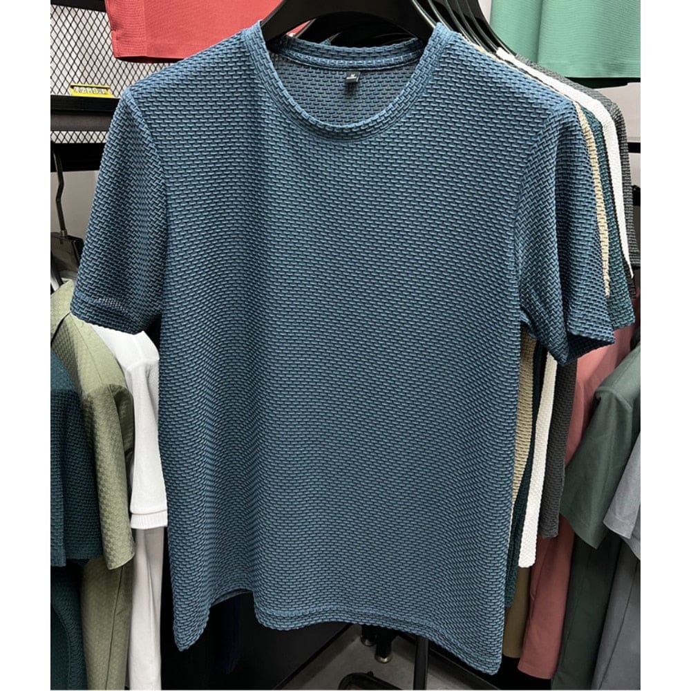 Showlu Fashion Store 0 High-end Ice Silk Breathable Short Sleeved T-shirts O Neck Summer Thin Mesh Loose Elasticity T Shirts Men's Clothing Ropa Hombre