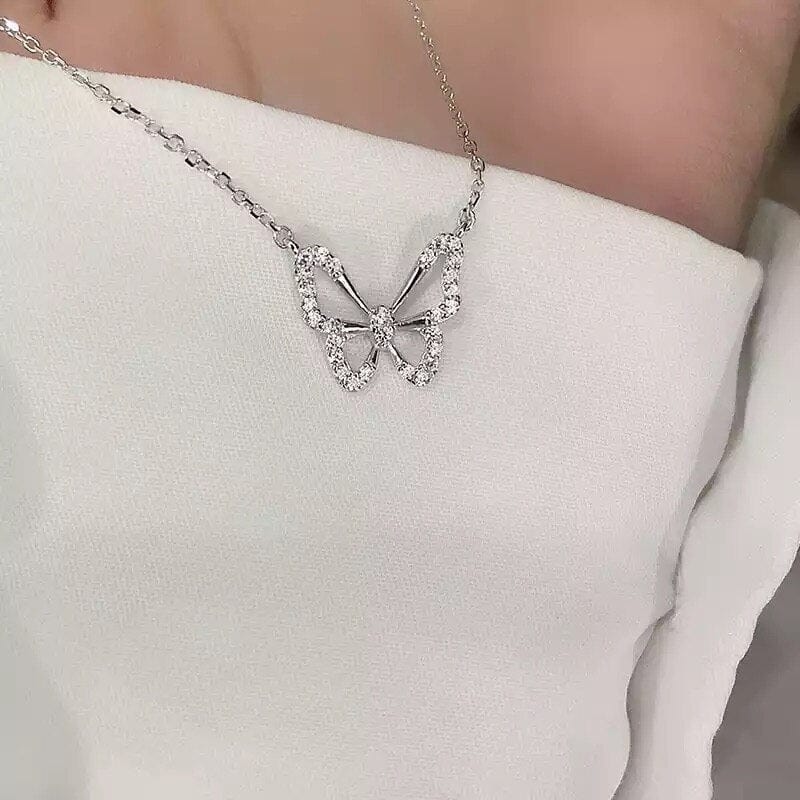 Showlu Fashion Store 0 Hollow Butterfly Necklace With Zircon Shining Animal Choker Party Gift For Ladies 2021 Fashion Jewelry