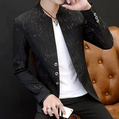 Showlu Fashion Store 0 HOO 2023 Men 's casual collar collar blazers youth handsome trend Slim print blazers   5XL   6XL